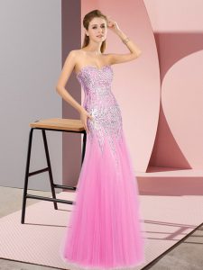 Rose Pink Sweetheart Neckline Beading Prom Party Dress Sleeveless Zipper