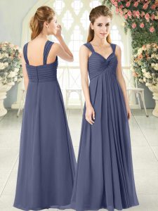Elegant Blue Chiffon Zipper Dress for Prom Sleeveless Floor Length Ruching