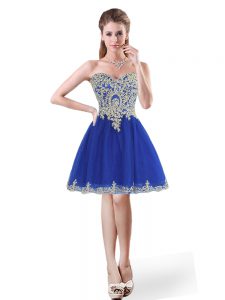 Dazzling Royal Blue A-line Beading and Appliques Dress for Prom Lace Up Tulle Sleeveless Mini Length