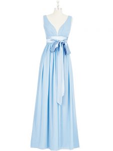 Pretty Empire Homecoming Dress Baby Blue V-neck Chiffon Sleeveless Floor Length Backless