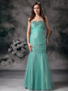 Mermaid Dress for Prom in Turquoise with Beading and Ruche