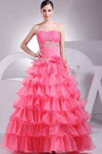 2013 Organza Ruffled Layers Prom Dress in Watermelon Red