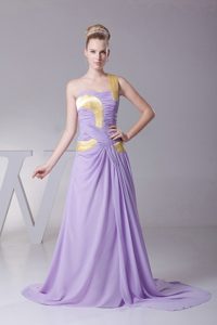 Chiffon One Shoulder Prom Dress in Lilac with Brush Train