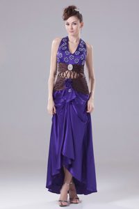 2013 High-low Prom Dress with Beading and Ruche in Purple