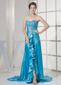 Gathered Ruffles and ruche Decorated Prom Dress in Teal for 2013