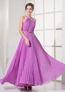 Pleated Over Skirt Lavender Prom Dress With Straps and sash