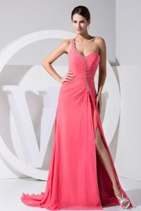 2013 Prom Dress with One Shoulder Strap in Watermelon Red