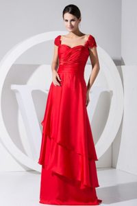 Off-the-shoulder Red Layers Holiday Dress Ruched Prom Dress