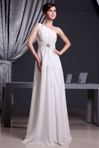 White Custom Made One Shoulder Beaded Chiffon Prom Dress