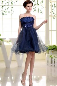 Beaded Navy Blue Knee-length Prom Dress Sashed in Rouen France