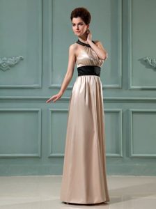 Discount Champagne Column Belt Floor-length Halter Prom Dress