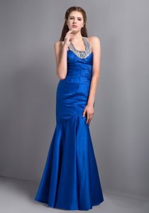 2013 Customize Royal Blue Beaded Halter Mermaid Prom Gown