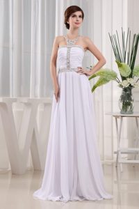 Ruched Beading Floor-length Chiffon Prom Dress White Color