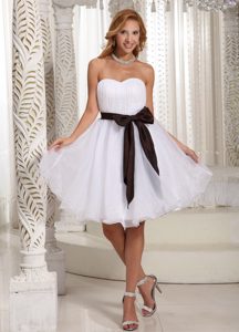 Simple Sash Ruch Bodice Organza Knee-length Prom Dress 2014
