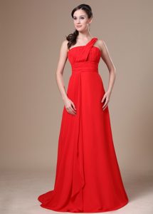 One Shoulder Prom Dress With Ruch Chiffon and Brush Train