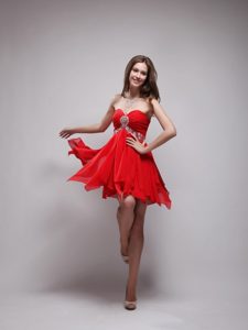 Sweetheart Empire Mini-length Chiffon Beading Prom Dress in Red