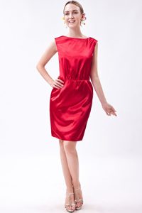 Wine Red Column Bateau Mini-length Taffeta Dresses For JS Prom