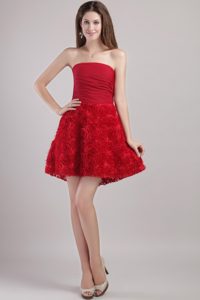 Beautiful Strapless Rollong Flower Short A-line Prom Dress