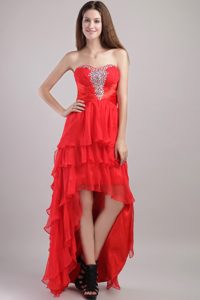 Red Empire Sweetheart High-low Organza Beading Layer Prom Dress