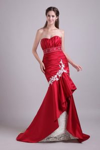 Mermaid Sweetheart Brush Train Ruched Red Prom formal Dress