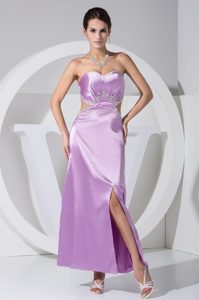 Sweetheart Beaded Slitted Lavender Dress for Prom with Cutouts