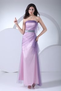Column Ankle-length Prom Gown Dress with Silver Sash in Lilac