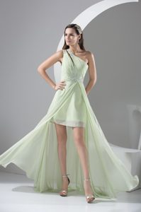 Beaded One Shoulder Apple Green Prom Dresses in High Low Style