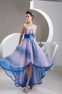 Colorful Printing Sweetheart A-line High Low Prom with Beaded Belt