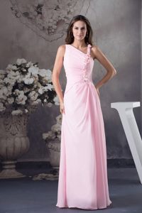 Pink Column Floor-length Prom Dress with Venetian Pearl and One Shoulder