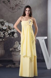 Empire Straps Yellow Floor-length Chiffon Prom Dress with Hand Flowers