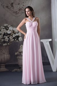 Beading V-neck Pink Floor-length Ruching Prom Dress in Toowoomba