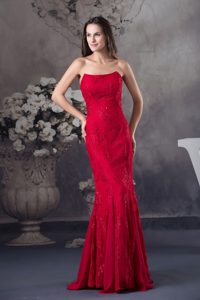 Mermaid Strapless Embroidery Red Dresses for Prom Princess