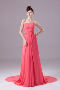 Recommended Watermelon Strapless Watteau Train Prom Dress