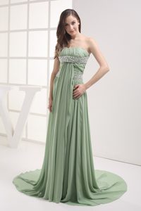 Green Empire Chiffon Beaded Ruched Dress for Prom Lincolnshire