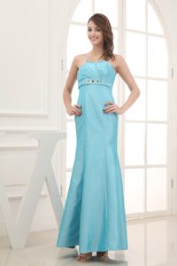 Spaghetti Straps Beading Ankle-length Prom Dress in Aqua Blue
