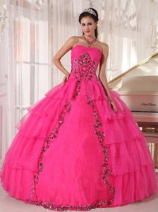 Sweetheart Hot Pink Ball Gown Quinceanera Dress with Organza and Paillette