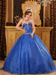 Appliques Blue Ball Gown Sweetheart Floor-length Quinces Dresses