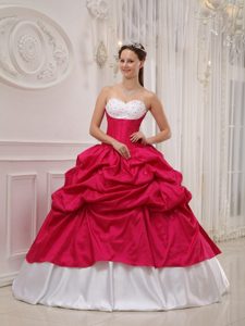 Sweetheart Beading and Pick-ups Quinceanera Dress in Hot Pink and White