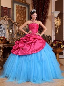 Strapless Appliques with Beading Quinceanera Dress in Red and Blue