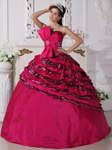 Strapless Fuchsia Zebra Quinceanera Dresses with Beading and Bow