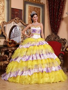 Multi-color Sweetheart Beading and Ruffles Organza Quinceanera Dress