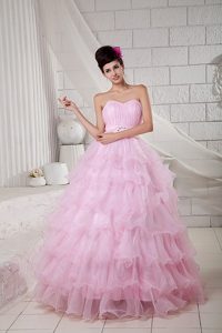 Sweetheart Layers Organza Beading Quinceanea Dress in Baby Pink