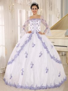 Square Neckline Embroidery White Quinceanera Dress with Long Sleeves