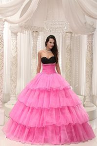 Rose Pink Sweetheart Beading and Layers Taffeta and Organza Dresses 15