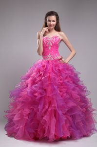 Appliques and Ruffles Sweetheart Floor-length Quinceanera Dress in Fuchsia