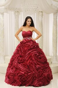 Wine Red Sweetheart Beading and Hand Flower A-line Quinceanera Dress