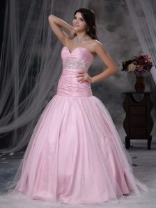 A-line Baby Pink Beaded Prom Celebrity Dress in Isle of Wight
