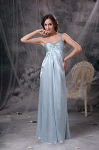 Column One Shoulder Light Blue Beaded Ruched Dress for Prom