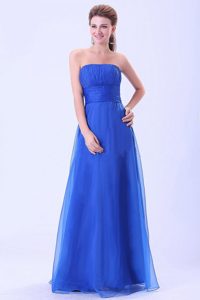 Cheap Organza Blue Strapless Ruched Prom Gown Dress Stores
