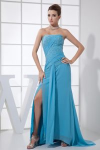 Blue Strapless Beaded Dresses for Prom Princess for Wholesale